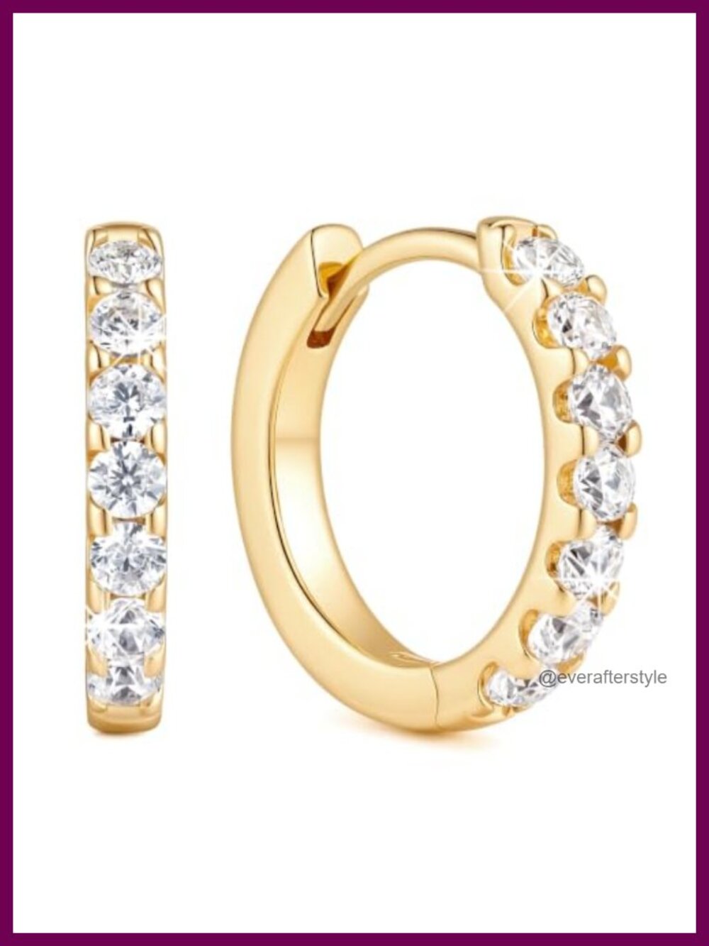 14K Gold Plated Hoop Earrings with Zirconia for Women - 14mm